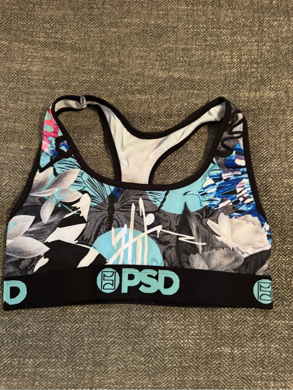 PSD Women's Aqua Floral Racerback Sports Bra Top sz s